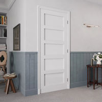 Puerta Interior de Madera Sólida de 5 Paneles, 30x80'', Núcleo Sólido, Prepintada en Blanco, Puerta Moderna para Apartamento, Sala de Estar, Residencial, Estilo Shaker