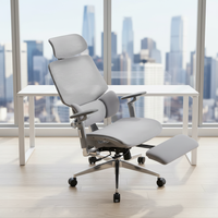 Chaise de bureau de direction ergonomique moderne en maille à dossier haut avec accoudoirs réglables, repose-pieds, pivotante, inclinable, base en aluminium