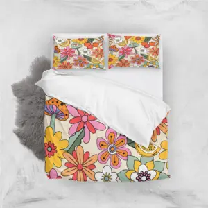 Floral Duvet Cover King/Queen Size Tropical Leaves Pattern Polyester Bedding Sets of Flowers Designs