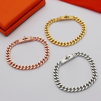 Bracelets en or rose plaqué or, à maillons cubains, avec fermoir rotatif lisse, pour femmes, cadeaux