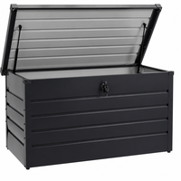 Grande boîte de rangement extérieure en acier avec vérins à gaz et serrure - Boîte de rangement de jardin résistante aux intempéries pour coussins, outils et accessoires de piscine