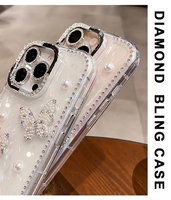 Coque de téléphone en silicone scintillante pour iPhone 16 15 14 13 12 11 Pro Max Plus, protection antichoc avec perles et papillons