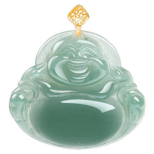 Pendentif Bouddha en jadéite naturelle du Myanmar, or 18 carats incrusté, bijoux féminins élégants, certificat d'évaluation inclus D040/D041 - Product Image 5