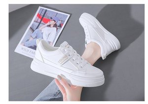 <span class=keywords><strong>Zapatillas</strong></span> de Tenis de Cuero PU para Mujer Zapatos Casuales de Caña Baja con Cordones Cómodos Zapatos Planos Blancos para Dama y Chica Sneakers para Mujer - Product Image 4