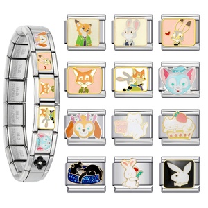 Custom Hot Sales <b>Couple</b> Cute Fox Rabbit Cat Italian Charm Link Fit 9mm Stainless Steel <b>Bracelet</b> DIY Jewelry Factory Wholesale - Product Image 1