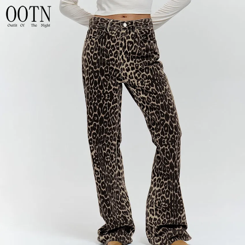 OOTN-Pantalones Deportivos con Estampado de Leopardo para Mujer, Pantalón de Cintura Alta, Pierna Ancha, Estilo Urbano, Informal, Elegante, 2024