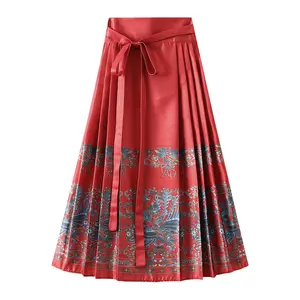 Комплекты разных цветов Hanfu юбка с лицом лошади Женская традиционная китайская винтажная юбка Hanfu плиссированная юбка 2024 работы уличная одежда