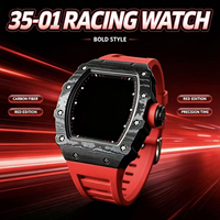 Nouvelle montre mécanique de sport et d'affaires pour homme en fibre de carbone, version haut de gamme noire et rouge 35-01, un incontournable