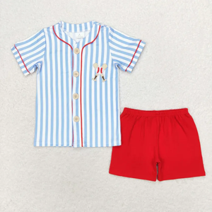 Ensembles de vêtements d'été brodés de baseball pour bébés garçons et filles, vente en gros, vêtements de boutique pour enfants, barboteuses pour bébés garçons - Product Image 2