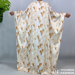 Popular Golden Marble Print Satin <b>Dress</b> Bell Sleeve with Adjustable Drawstring Waist 1477# - Product Image 4