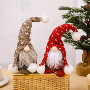 Poupée gnome sans visage en tricot de style nordique, chapeau à pompons multicolores, elfe en peluche pour la décoration de Noël, de l'étagère, du foyer et de la maison - Product Image 5