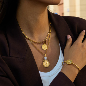 18K Gold Stainless Steel Face Coin Pendant with OT Clasp <b>Necklace</b> for Gift - Product Image 3