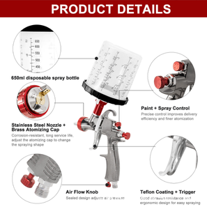 Lvlp Súng Phun R500 Kit 650Ml Cốc Dùng Một Lần Điều Chỉnh Không Khí Bộ Lọc 1.3-2.0Mm Thêm Vòi Phun Bộ OEM Tùy Chỉnh Trọng Lực Thức Ăn - Product Image 3