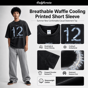 T-shirt Homme 285G Vintage Délavé avec Motif Rayons X, Coton Lourd, Coupe Oversize, Streetwear, Manches Courtes, Décontracté, Vente en Gros OEM - Product Image 2