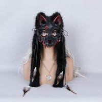 Masque de loup en peluche avec oreilles d'animaux pour Halloween, cosplay, fête, performance, accessoire de costume