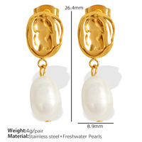 Boucles d'oreilles pendantes perle coquille spirale, acier inoxydable doré, inspiration marine, luxe discret femme