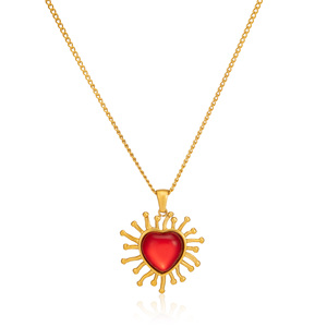 Collana MYNECK con Catena Cubana Autunnale, Gioielli da Donna in Acciaio Inossidabile Placcato Oro 18K Antiossidante, Pendente Hiphop 'RED HOT LOVE to LOVE' - Product Image 2