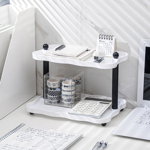 Desktop Double-layer Non-folding Standing <b>Storage</b> <b>Rack</b> Plastic Cosmetic <b>Rack</b> for Student Dormitory Office Table - Product Image 3