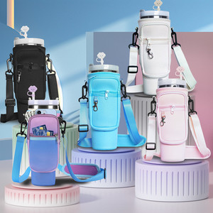 Sarung Botol Minum Neoprene Mewah 40 oz, Penutup Mug, Kantong Pembawa Tumbler dengan Pengait Kunci dan Kantong Ponsel - Product Image 1