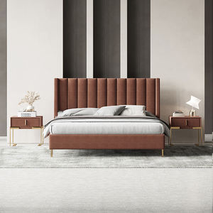 Lits modernes en bois MDF avec cadre en velours, taille king et <span class=keywords><strong>queen</strong></span>, avec matelas à ressorts, table de chevet pour les personnes âgées, prix d'hôtel bon marché - Product Image 1