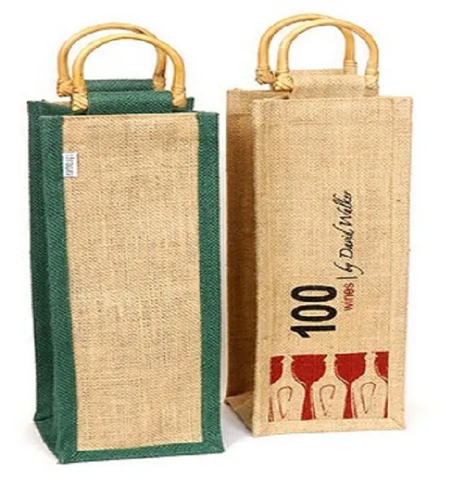 Bolsas de regalo para botella de vino, Asa de caña de yute, diseño personalizado