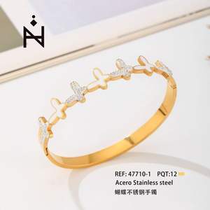 <b>Butterfly</b> Stainless Steel <b>Bracelet</b> Gold Plated With Crystal Inlay Cuff <b>Bracelet</b> For Women Fashion Jewelry - Product Image 1