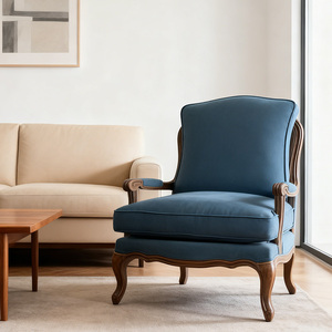 Poltrona in Legno Stile Francese Antico per Casa, Hotel, <span class=keywords><strong>Salotto</strong></span>, Arredamento Soggiorno, Comoda e Morbida Poltrona Divano - Product Image 1