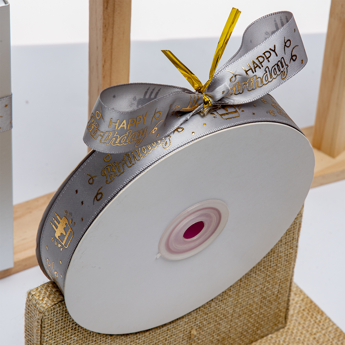 Wholesale Custom Printed Polyester Gold Purl Ribbon Eco-Friendly Durable Christmas Birthday Wedding Party DIY Gift Wrap