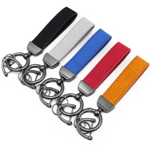 Porte breloque véritable bracelet en PU avec logo en relief personnalisé, porte-clés à sangle en cuir de cheval, porte-clés en cuir métallique de marque de voiture, vente en gros