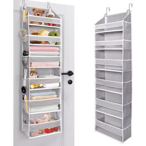 Organisateur à suspendre derrière la porte, 18 poches, 33x15x85cm, gris clair, en tissu non tissé, pour chambre et salle de bain - Product Image 1