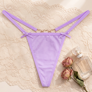 Women Sexy <b>Thong</b> Panties Thin Strap Low Rise Ladies G String Underwear Breathable T-back <b>Thong</b> with Heart Metal Ring and Bow - Product Image 3