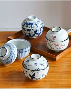 4-inch <b>Ceramic</b> Steamed <b>Egg</b> Bowl with Lid Japanese-Style Underglaze Color Soup & Bird's Nest Stew Bowl - Product Image 1