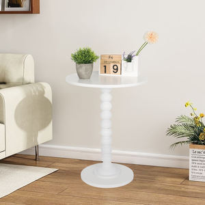 <span class=keywords><strong>Mesa</strong></span> auxiliar de centro <span class=keywords><strong>redonda</strong></span> pequeña de madera maciza de color blanco de estilo de acento moderno para el hogar con <span class=keywords><strong>una</strong></span> <span class=keywords><strong>pata</strong></span> - Product Image 2