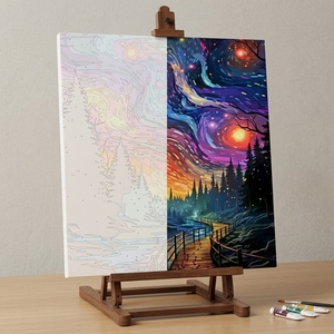 Kit Pittura a Numeri Stile <span class=keywords><strong>Van</strong></span> <span class=keywords><strong>Gogh</strong></span> <span class=keywords><strong>Notte</strong></span> <span class=keywords><strong>Stellata</strong></span> Paesaggio Forestale, Dipinto Digitale a Olio Fai <span class=keywords><strong>da</strong></span> Te per Adulti 40x50cm - Product Image 3