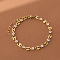 Vente en gros de bracelets en acier inoxydable faits à la main en or 18 ct sans ternissement bracelet en zircon avec pierres précieuses en cristal brillant pour femme