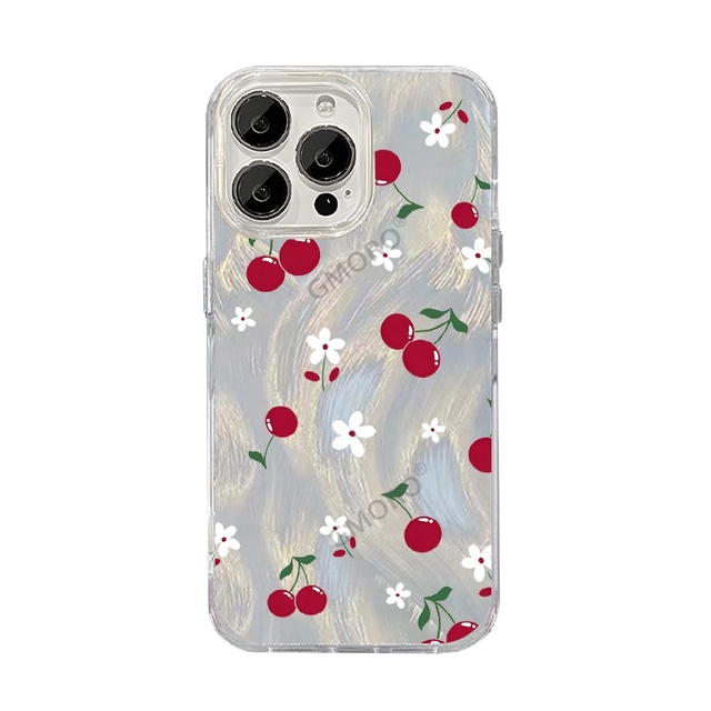 Foreign Trade Exclusive Cherry Floral Painted Glittery Feather Yarn for Phone Case Girls for 17/16 Pro Shockproof Case