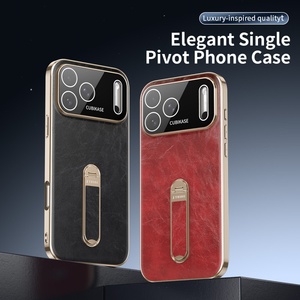 เคสโทรศัพท์หนัง PU ชุบเคลือบแบบธุรกิจสำหรับ iPhone 17 15 16 Pro Max พร้อมการปกป้อง 360 องศา °   ฟิล์มกันรอยเลนส์แบบ HD สำหรับ Strip Stand - Product Image 2