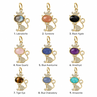 Pendentif de luxe plaqué or en forme de chat, quartz rose et améthyste, pour la fabrication de bijoux, vente en gros