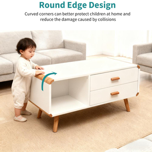 <span class=keywords><strong>Table</strong></span> <span class=keywords><strong>basse</strong></span> en bois de luxe moderne avec bords arrondis et 2 tiroirs - Product Image 3