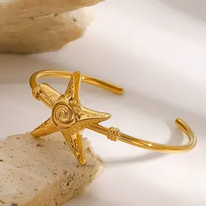 Venta caliente impermeable estrella de mar brazalete 18K chapado en oro pulsera inoxidable no deslustre brazalete joyería de moda - Product Image 3