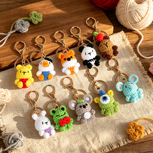 Gantungan Kunci Hewan Kartun Rajutan Tangan Amigurumi Boneka Plush Aksesoris Tas Zodiak Cina Kucing Kelinci Babi - Product Image 1