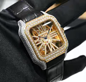 Reloj de Lujo para Hombre con Diseño de Esqueleto Hueco, Moissanita VVS, Correa de Cuero de Primera Calidad, Pasa el Test de Diamantes, Estilo Hip Hop - Product Image 2
