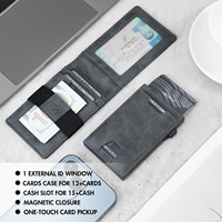 DIENQI Dompet Lipat Dua Pria Kulit Asli Anti RFID, Tempat Kartu Kredit, Tipis, Magnetik
