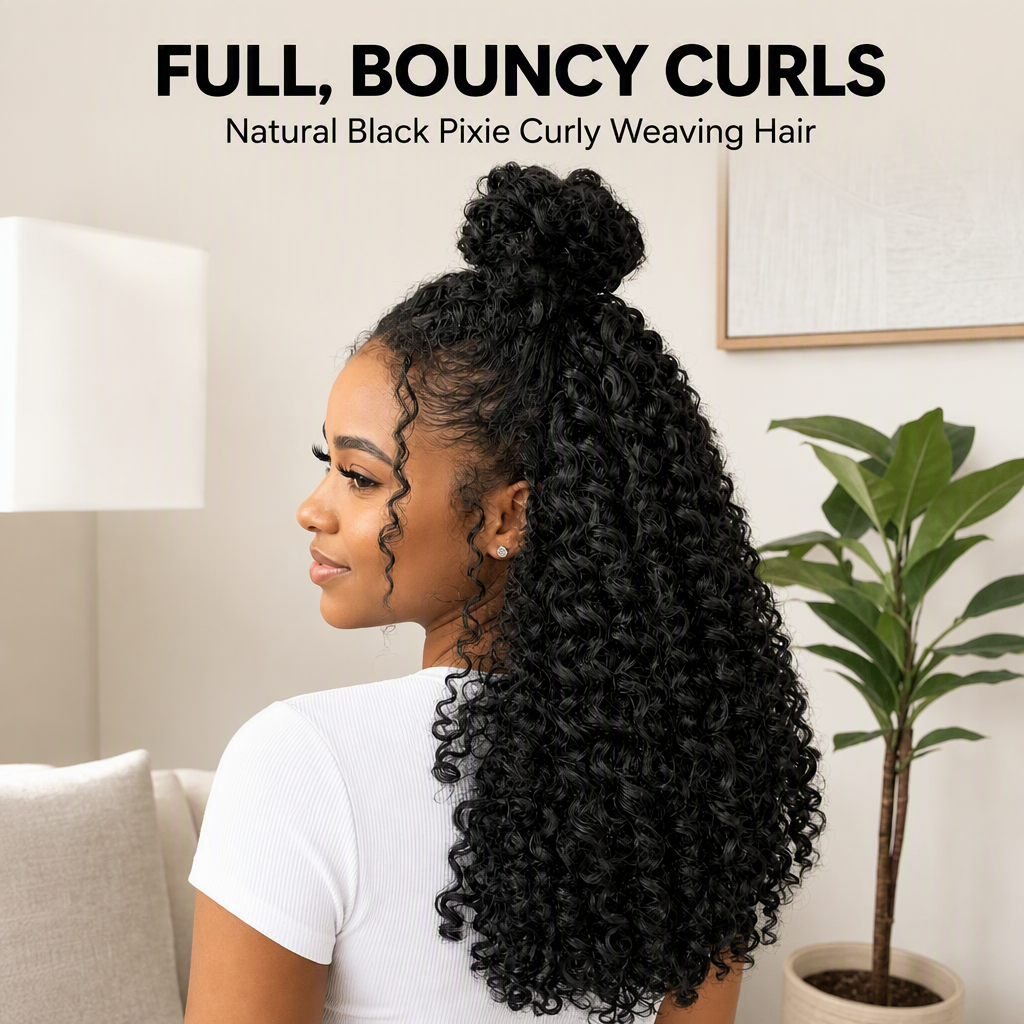 KAMA Wholesale Soft Mixed Blended Human Hair Bundles Cheap Pixie Curly Weaving Hair Weft for Black Hair Women - Factory Detail View 1