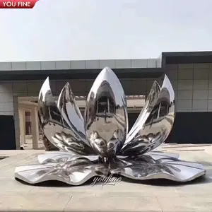 Abstracte Moderne Grote Metalen Rvs Lotus Sculptuur Bloem Standbeeld