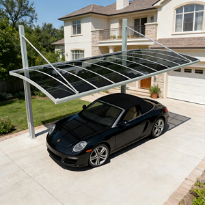 Abri de voiture moderne simple en aluminium <span class=keywords><strong>et</strong></span> polycarbonate, imperméable, à structure cantilever, pour une seule voiture, avec un design durable - Product Image 3