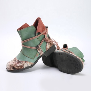 Nuovi Stivali da <span class=keywords><strong>Donna</strong></span> in Pelle con Suola Spessa, Stile Retrò con Stampa Verde, Impermeabili per la Pioggia - Product Image 4