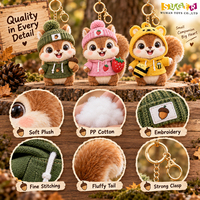 Porte-clés en peluche écureuil de Noël avec logo personnalisé – Cadeau de fin d'année pour promotions hivernales, vente au détail festif et collections saisonnières