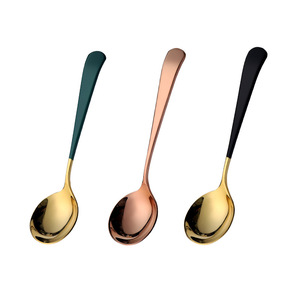 ช้อนกลมสแตนเลส 304 สีทองทันสมัย, ช้อนคนกาแฟหรูหราสำหรับของหวาน, ช้อนสำหรับเด็กนักเรียนรับประทานอาหารและรังนก - Product Image 5