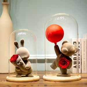 TC Led Light Preserved Rose Peluche Oso de peluche Conejo Sosteniendo Globo San Valentín Regalos del Día DE LA Madre Oso flocado en cúpula de cristal - Product Image 4